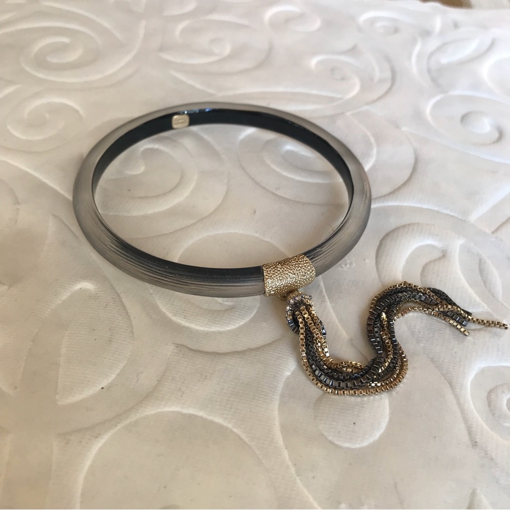 Alexis Bittar Black Lucite Tasseled Skinny Bangle